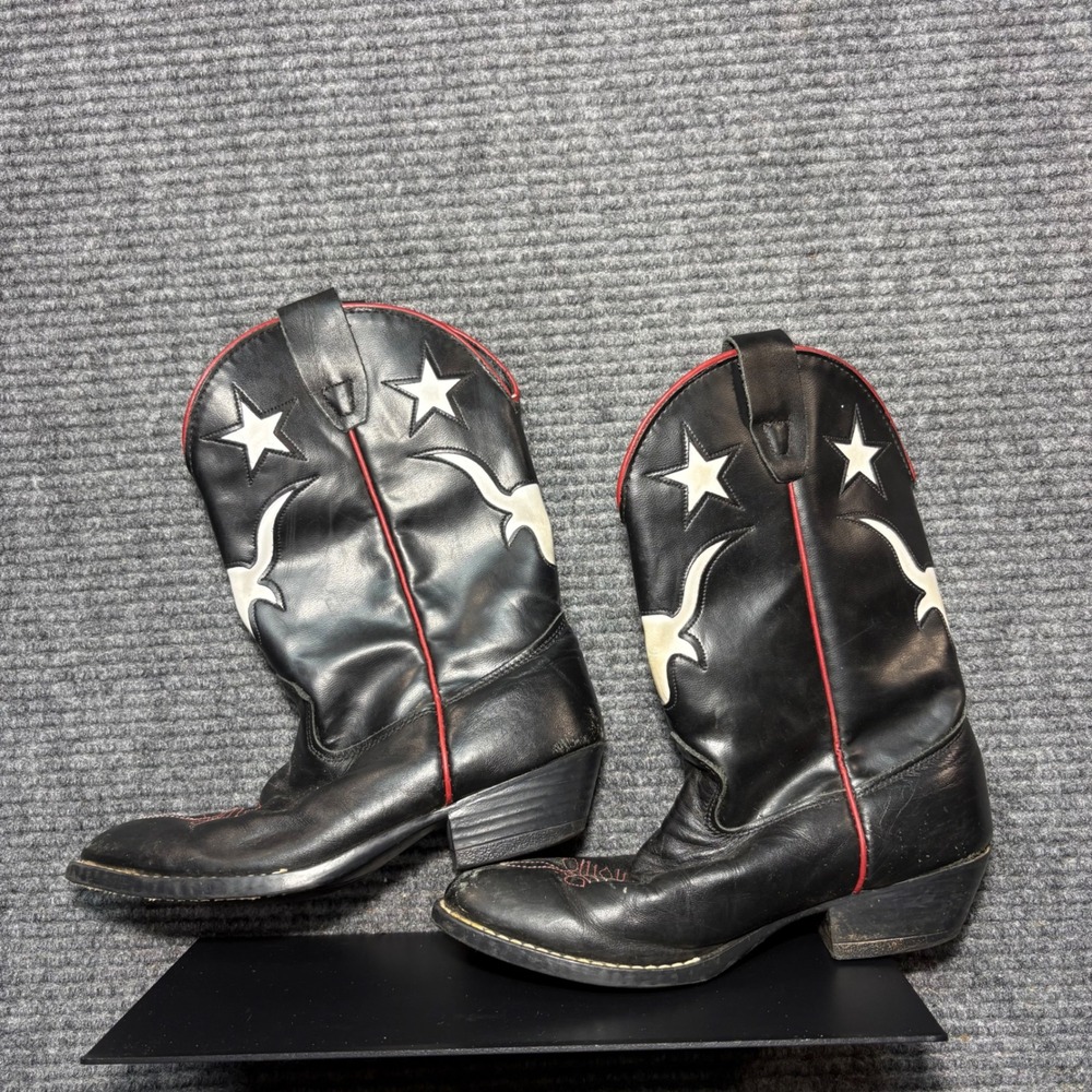 Laredo Vintage Western Boots Black Leather Longhorn Star Inlay USA Mens 7 M